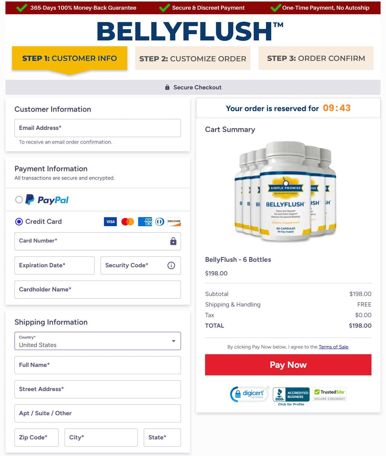 BellyFlush Orders Checkout Page